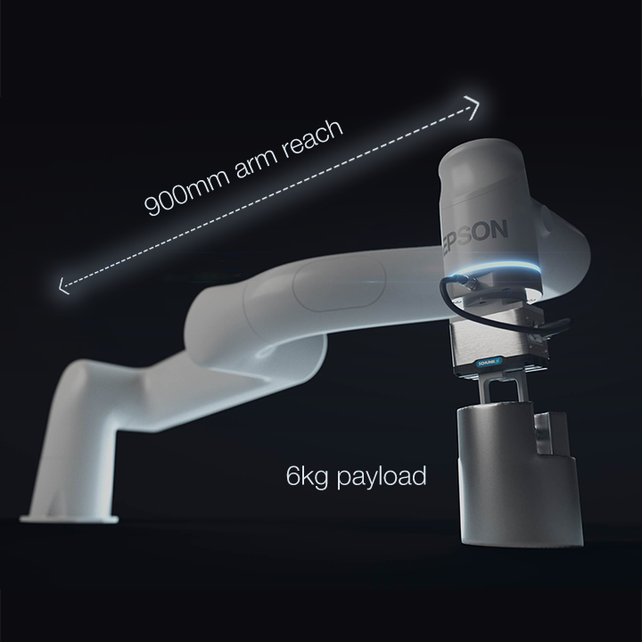 900mm arm reach. 6kg payload