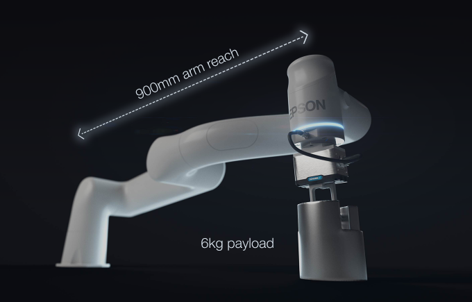 900mm arm reach. 6kg payload