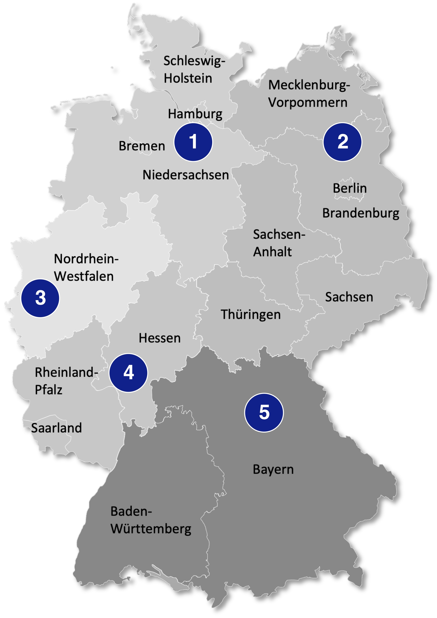 Karte von Deutschland mit den Regionen der Ansprechpartner