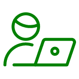 Graphic of a man using a laptop.