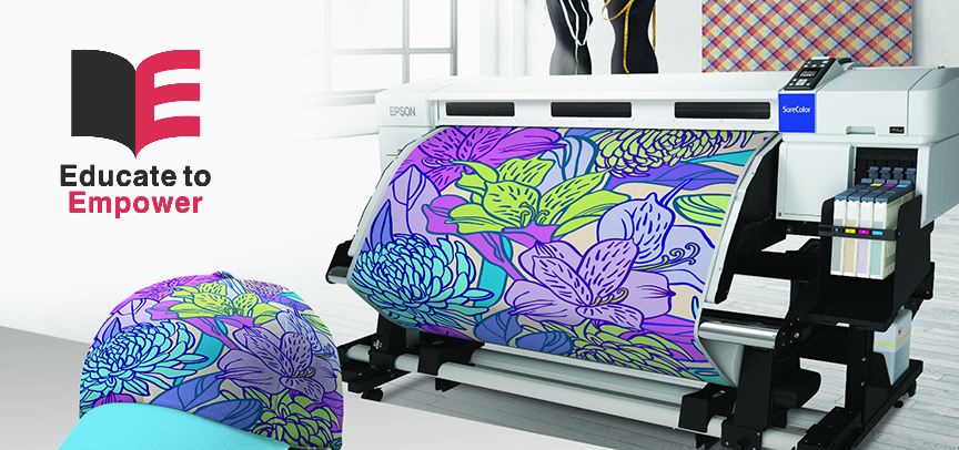An Epson Graphic Printer printing a colourful floral pattern.
